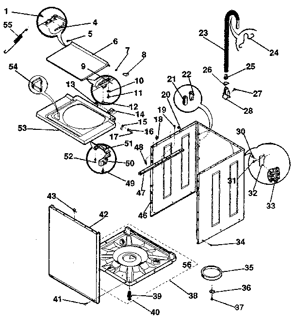 Washer-cabinet, top panel, base