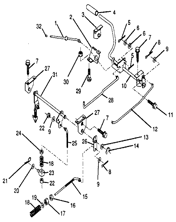 Parking brake/rear mower lift assembly