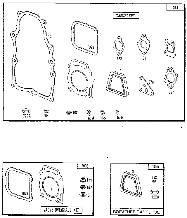 Gasket/breather gasket set and valve overhaul kit