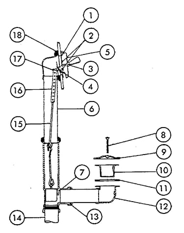 Trip lever bath waste brass construction