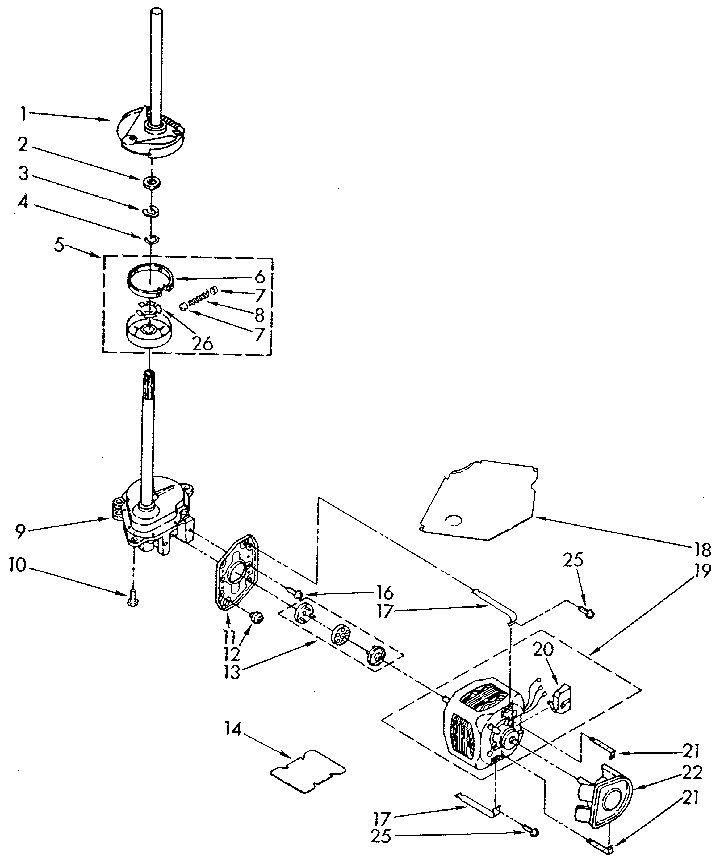 Brake, clutch, gearcase, motor and pump