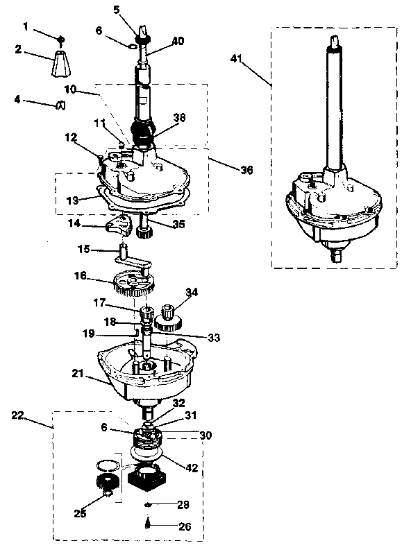 Transmission, water seal, lower bearing assy
