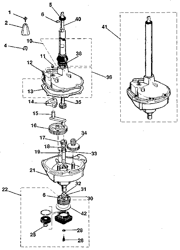 Transmission, water seal, lower bearing assy