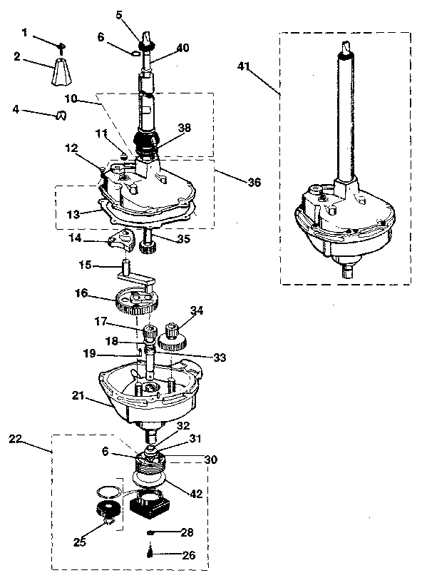 Transmission, water seal, lower bearing assy