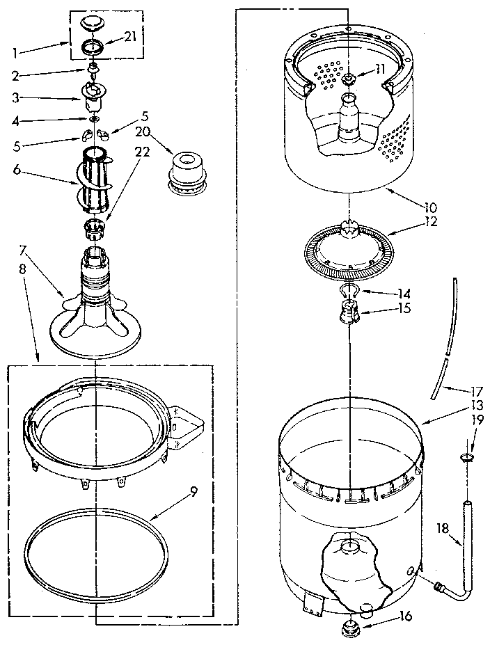 Agitator, basket and tub