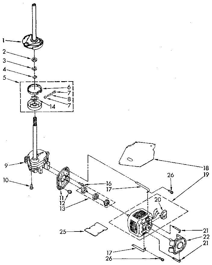 Brake, clutch, gearcase, motor and pump