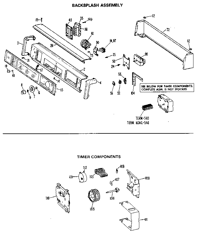 BACKSPLASH AND TIMER ASSEMBLY