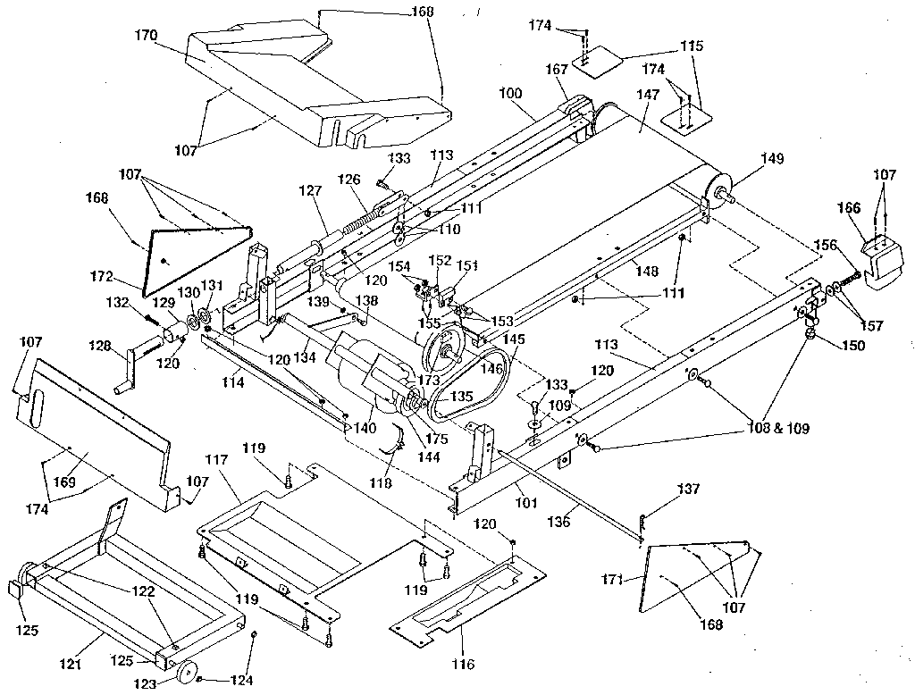 Motor and walking belt assembly