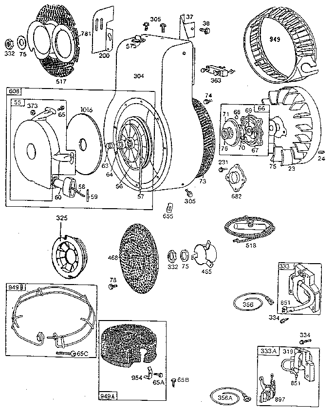Rewind starter and flywheel assembly