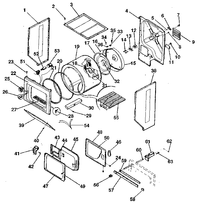 Dryer-cabinet, drum, heater