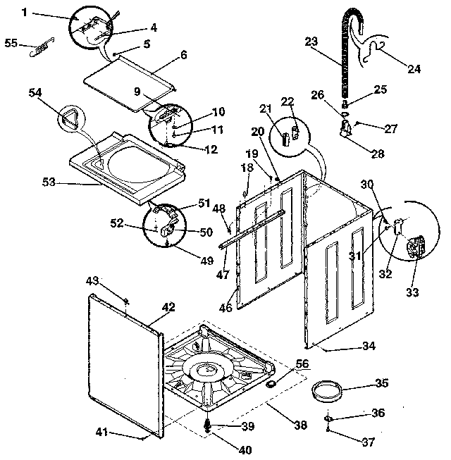 Washer-cabinet, top panel, base