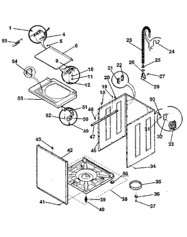 Washer-cabinet, top panel, base