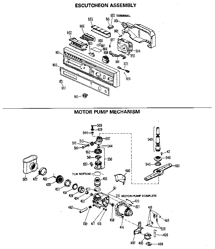 Escutheon and motor/pump