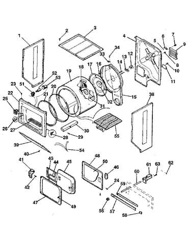 Dryer, cabinet, drum, heater