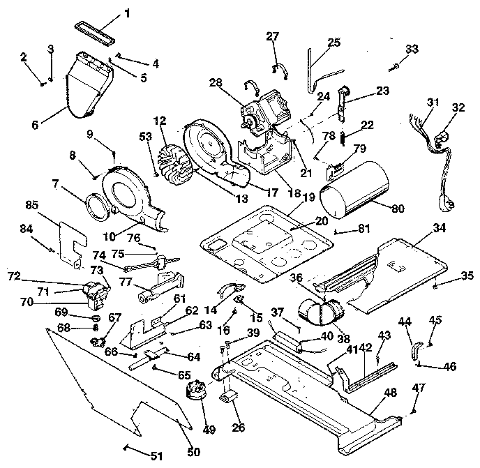 Dryer, motor, blower, belt