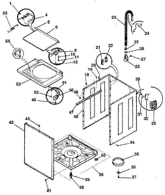 Washer-cabinet, top panel, base