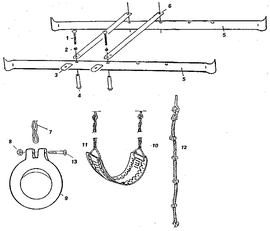 Ladder rail and swing play assembly