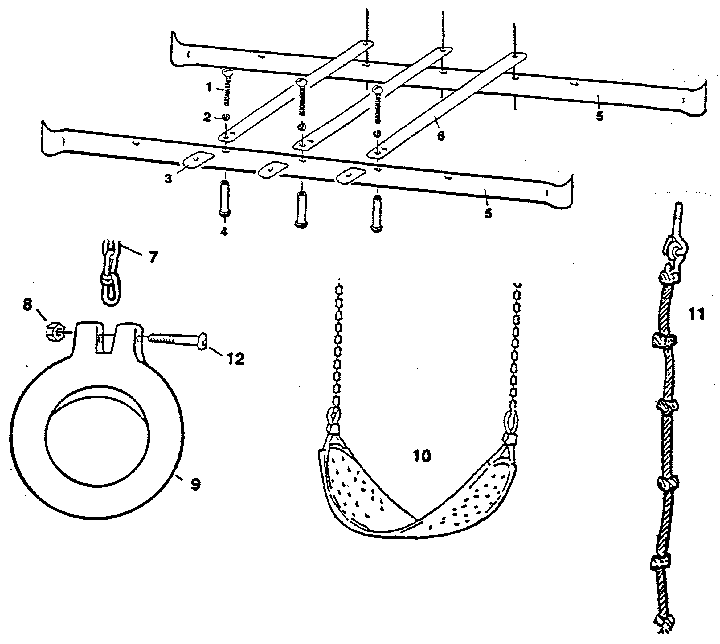 LADDER RAIL AND SWING-PLAY ASSEMBLY