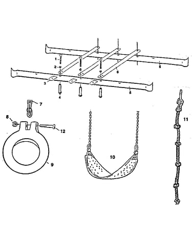Ladder rail and swing-play assembly