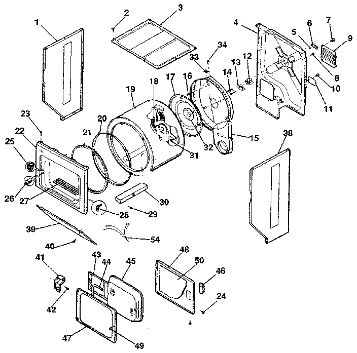 Dryer, cabinet, drum, heater
