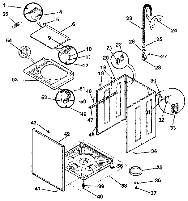 WASHER-CABINET, TOP PANEL, BASE