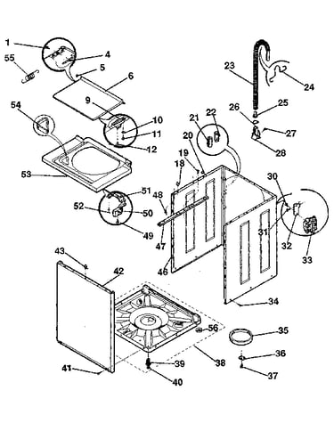 Washer-cabinet, top panel, base