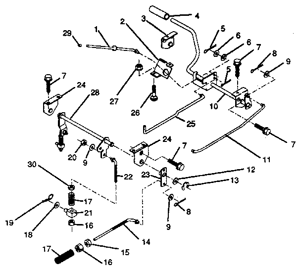 Parking brake/rear mower lift assembly
