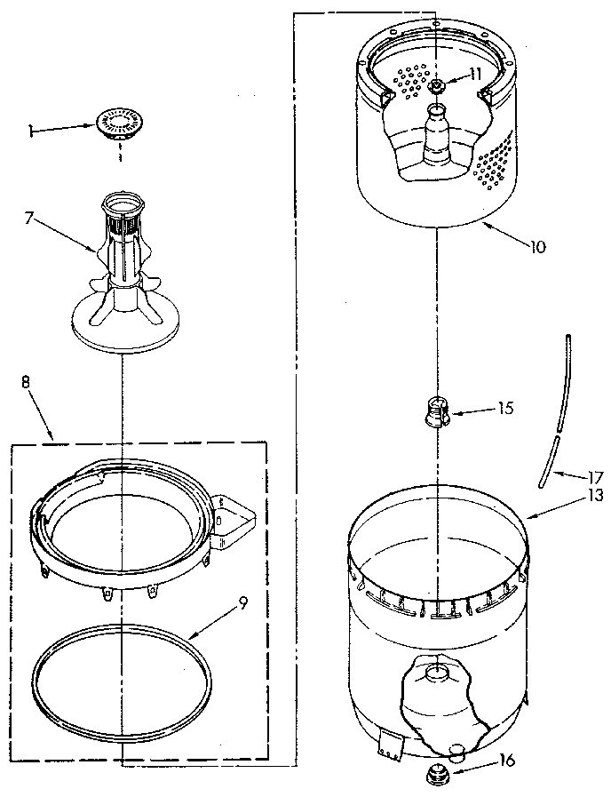 AGITATOR, BASKET AND TUB