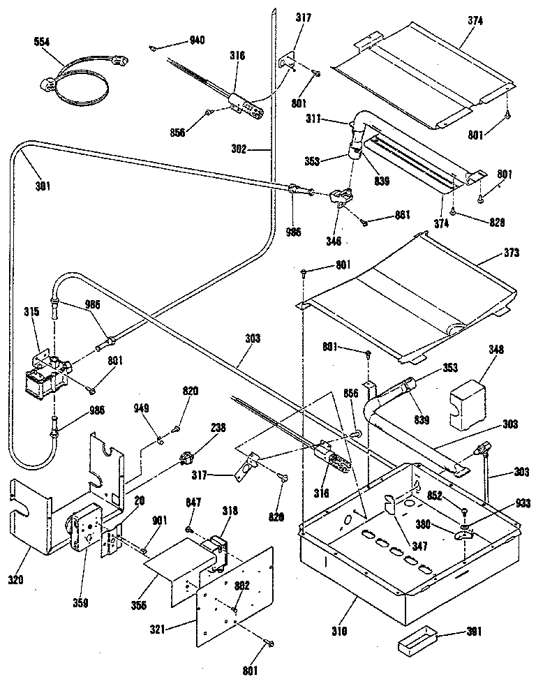 Broiler and oven burner section