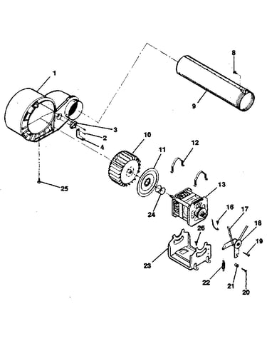Motor, fan housing, exhaust duct