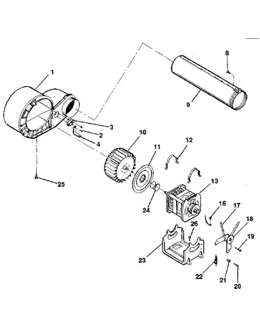 Motor, fan housing, exhaust duct