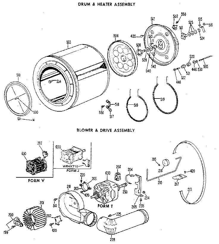 Drum/heater/blower and drive