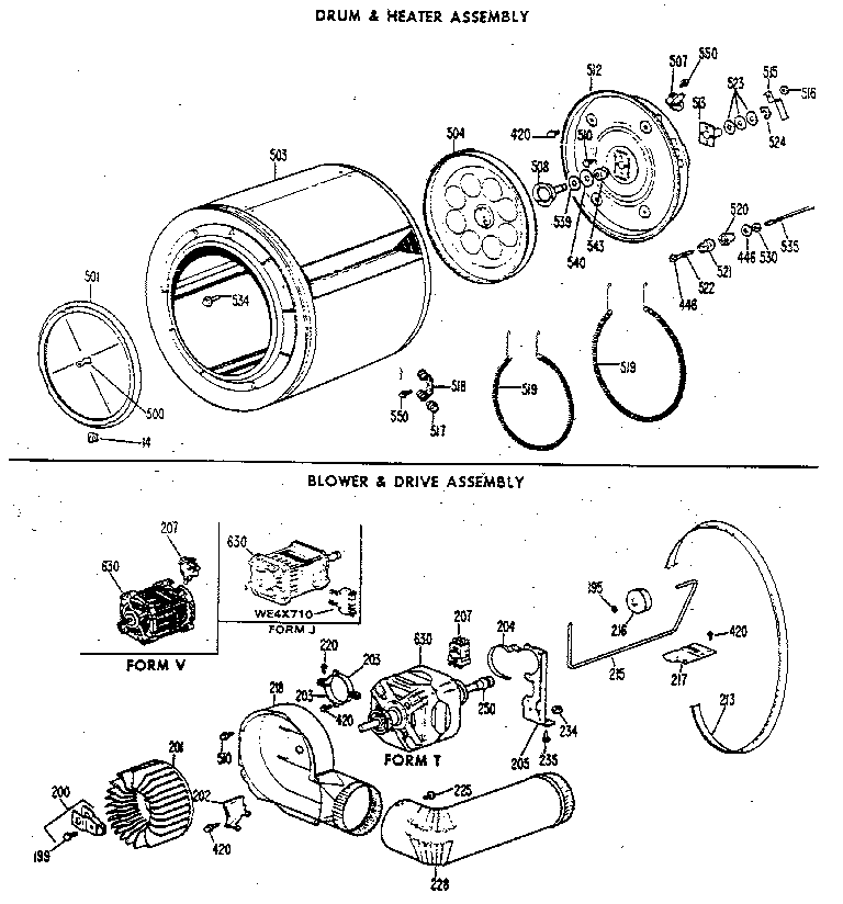 Drum/heater/blower and drive