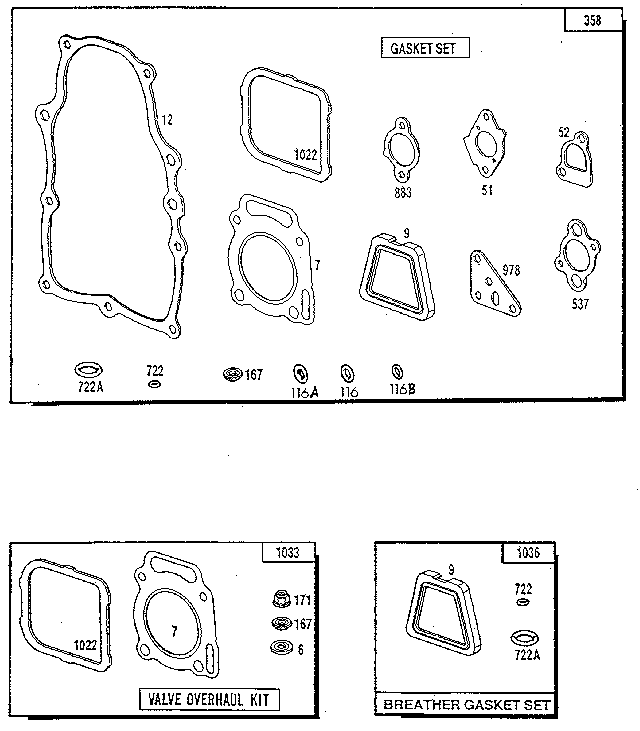 Gasket/breather gasket set and valve overhaul kit