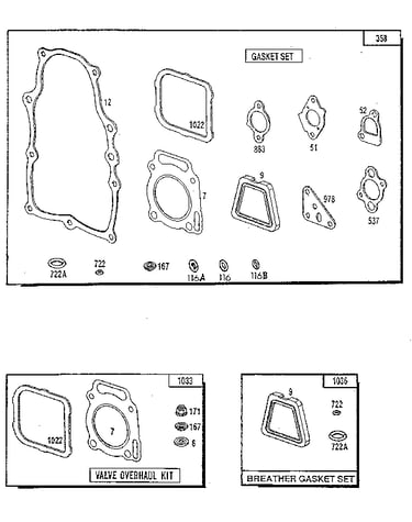 Gasket/breather gasket set and valve overhaul kit