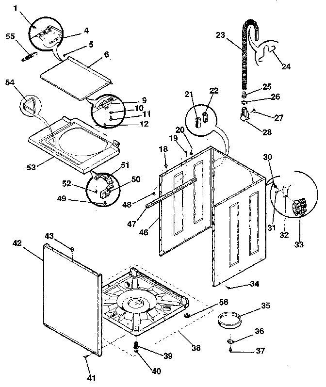 Washer-cabinet, top panel, base
