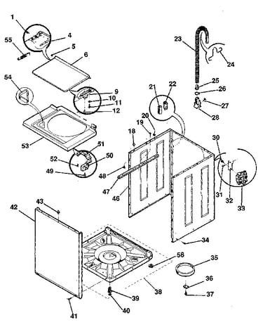 Washer-cabinet, top panel, base