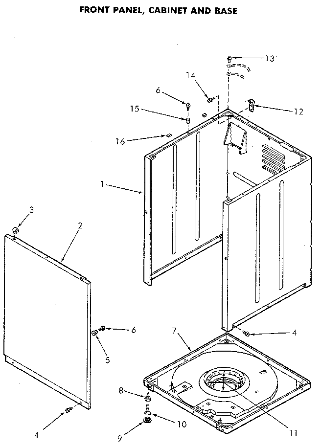 Front panel and cabinet/base