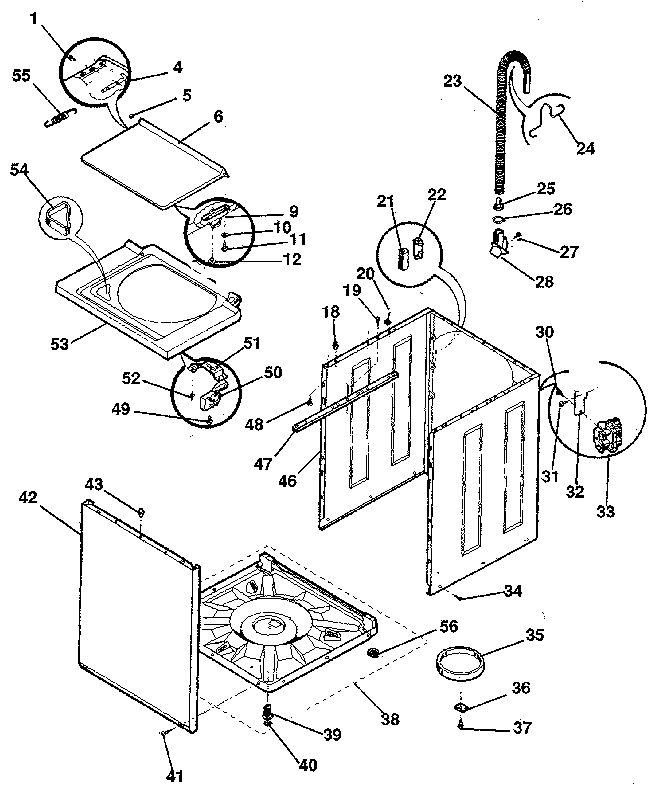 Washer-cabinet, top panel, base