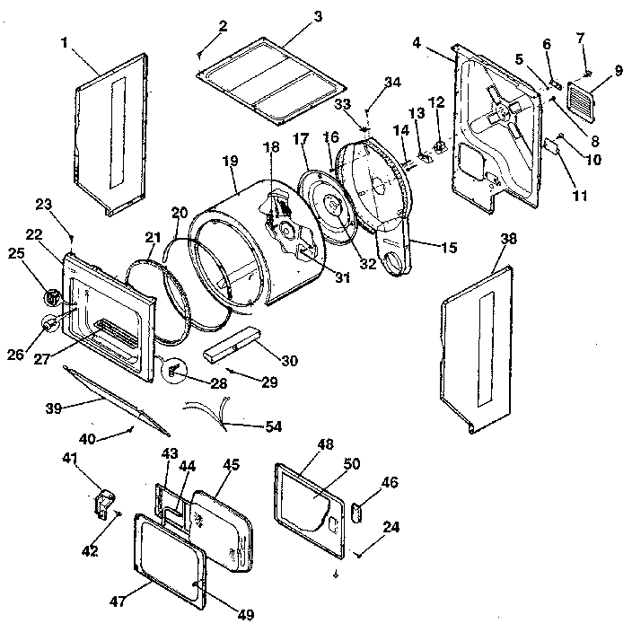 Dryer, cabinet, drum, heater