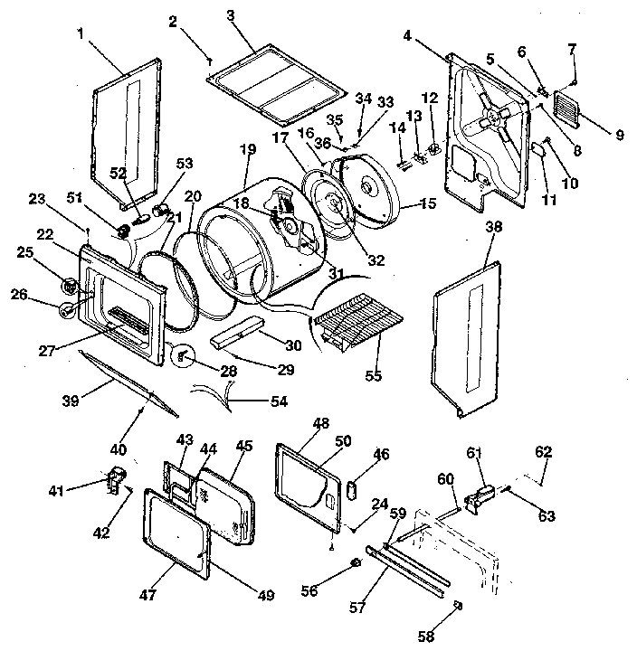 Dryer-cabinet, drum, heater