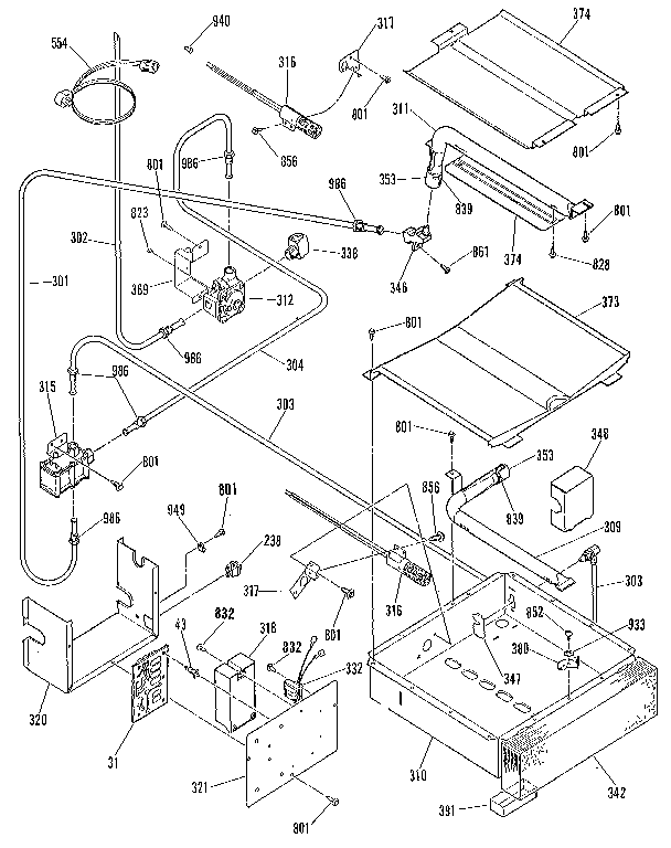 Broiler and oven burner section