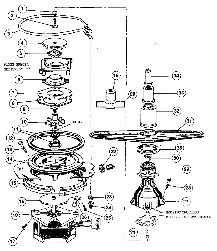 Motor, heater & spray arm