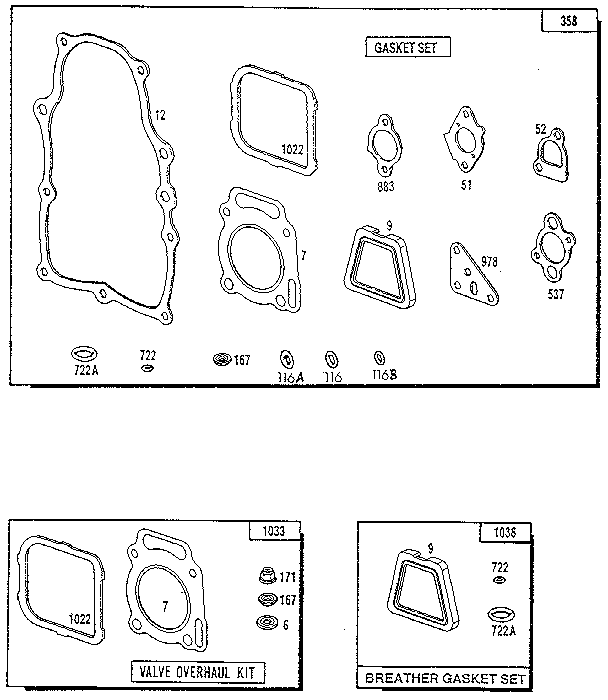 Gasket/breather gasket set and valve overhaul kit
