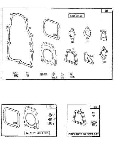 Gasket/breather gasket set and valve overhaul kit
