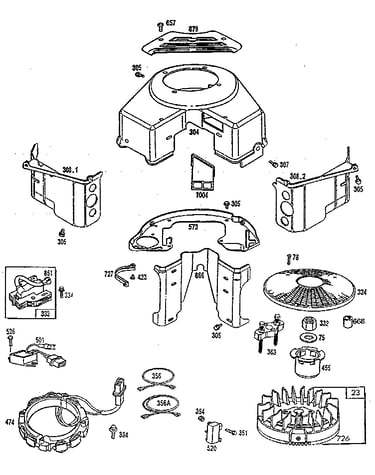 Flywheel assembly and blower housing