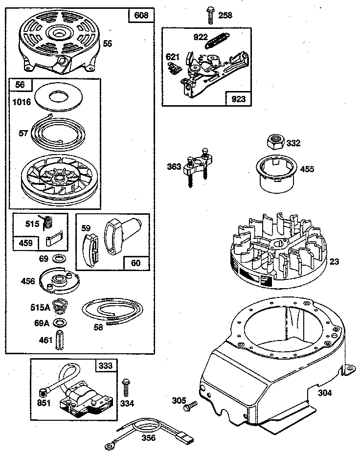 Rewind starter and blower housing