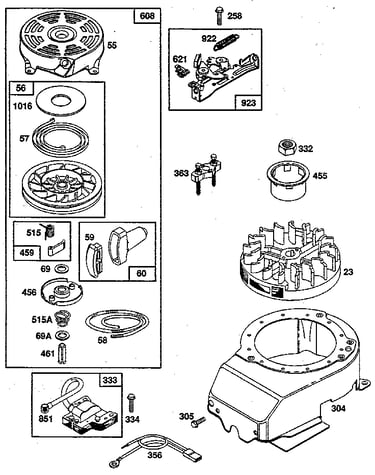 Rewind starter and blower housing