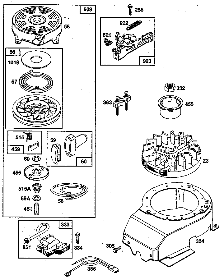 Rewind starter magneto assembly
