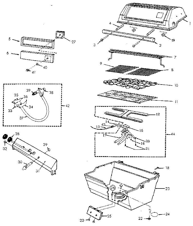 Grill and burner section